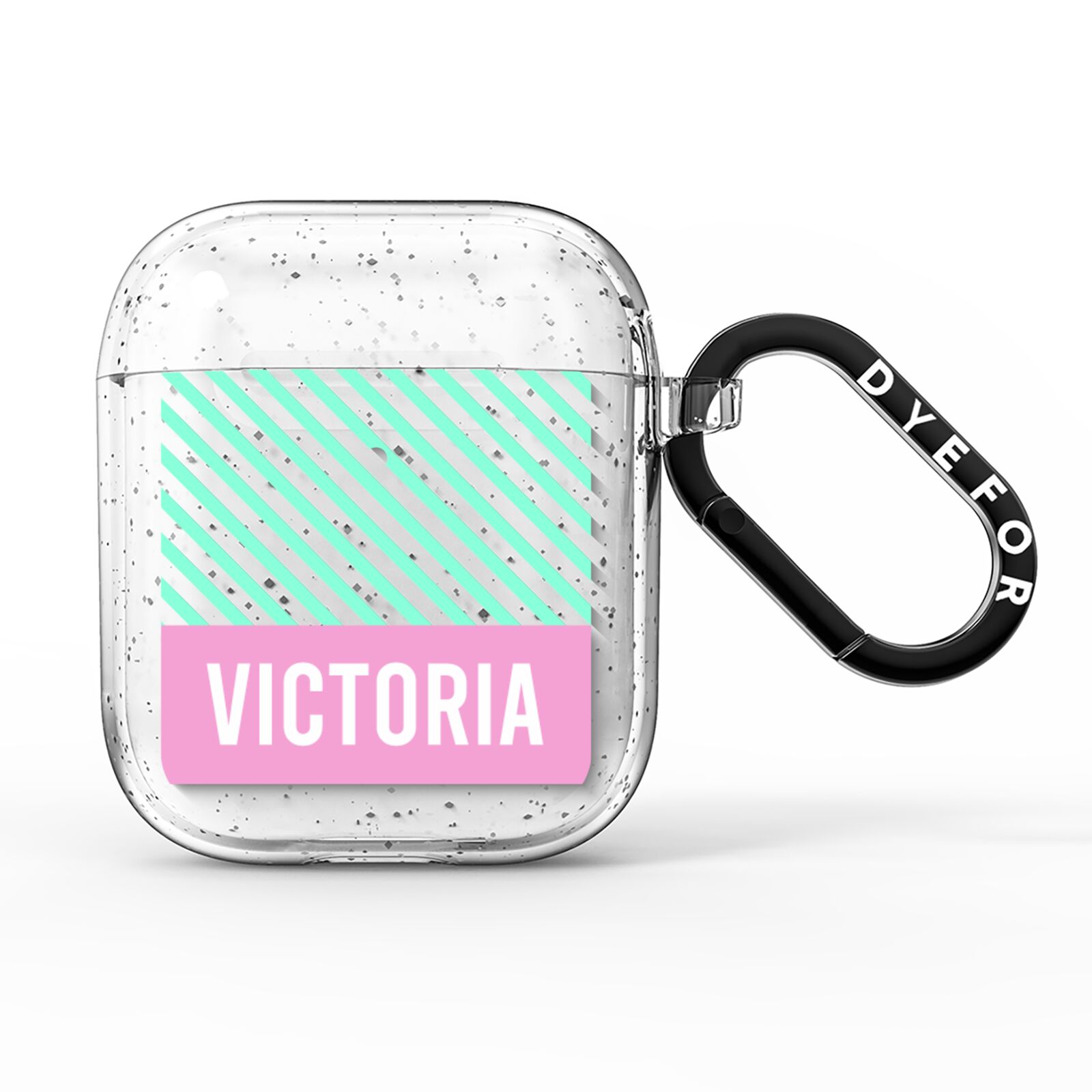 Personalised Pink Aqua Striped AirPods Glitter Case