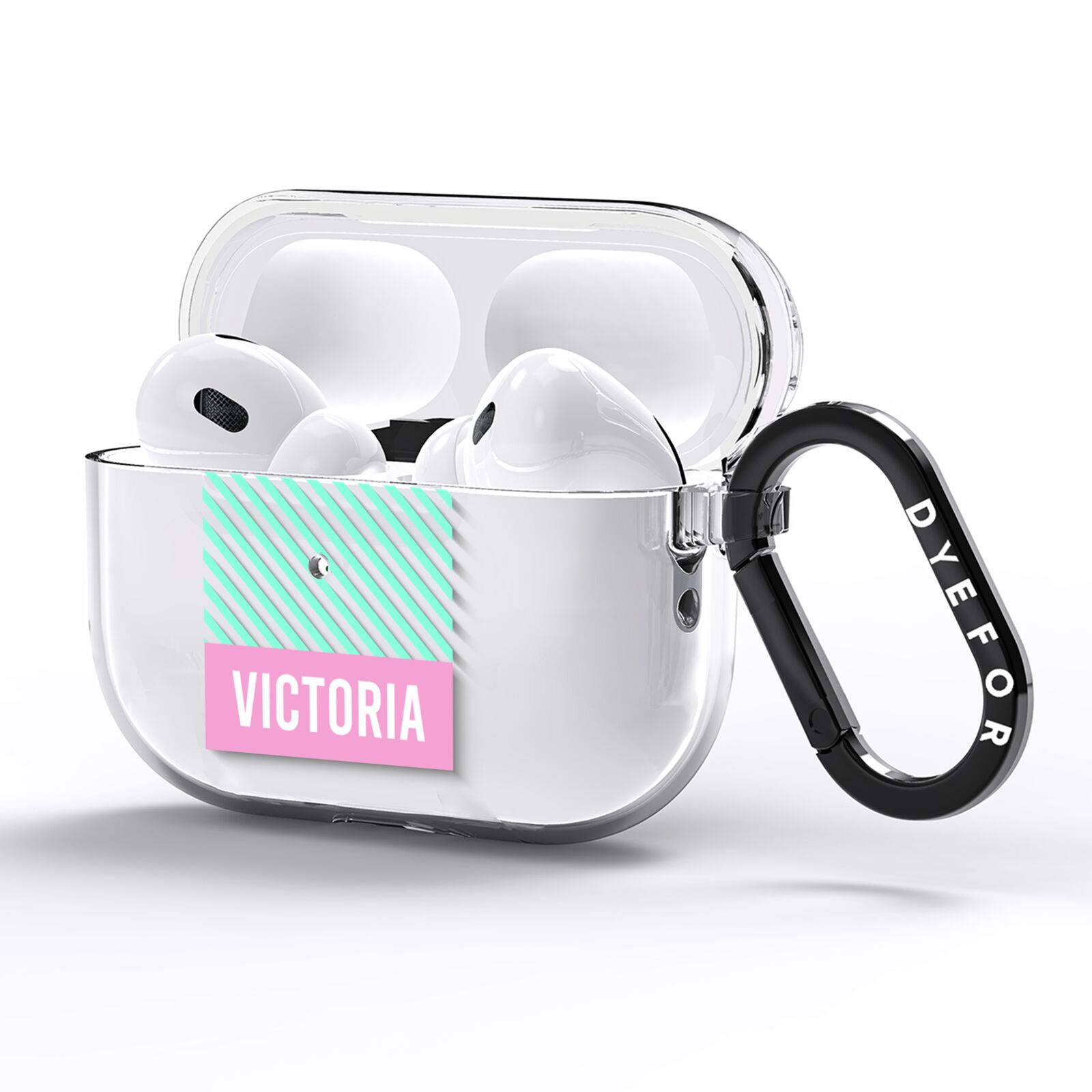 Personalised Pink Aqua Striped AirPods Pro Clear Case Side Image