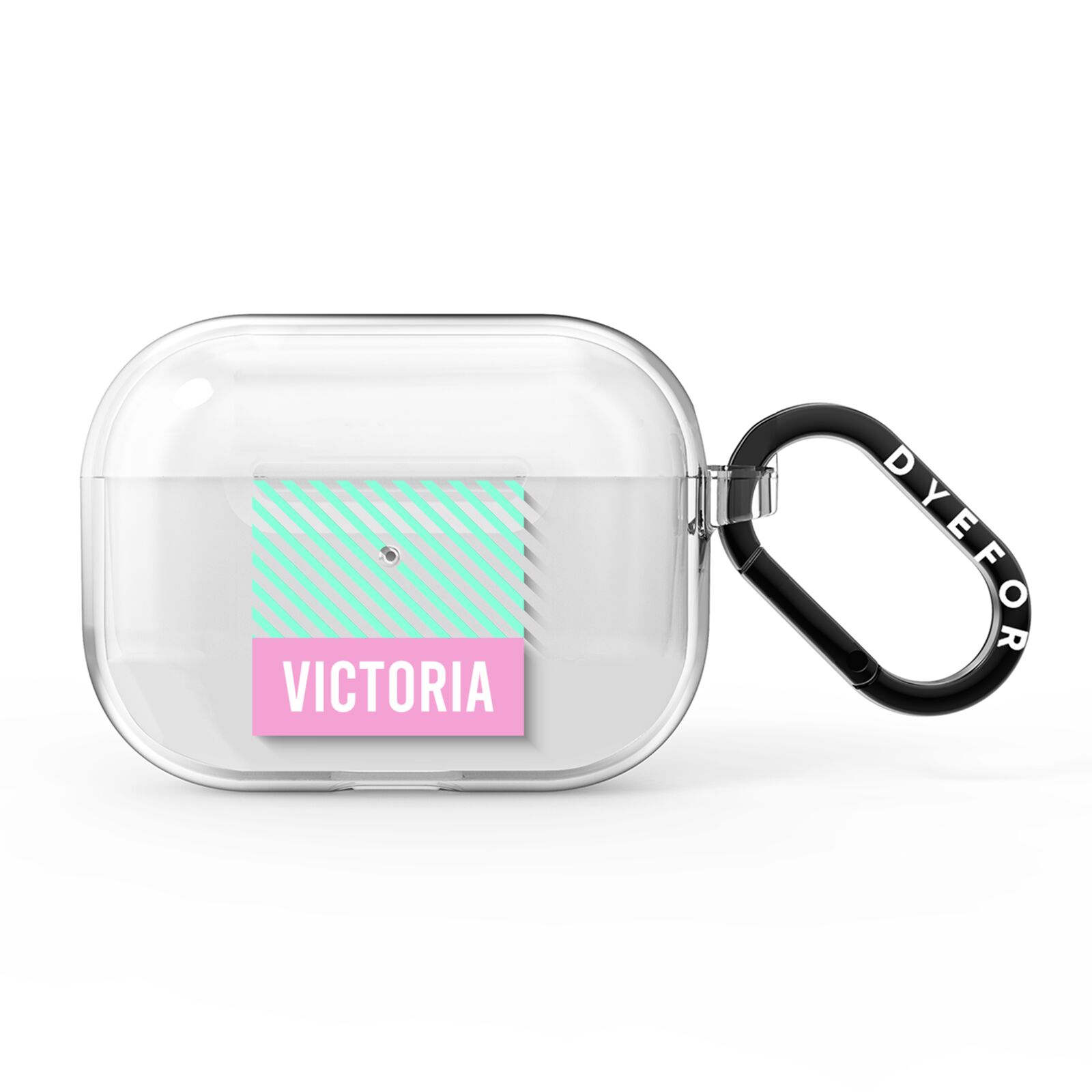 Personalised Pink Aqua Striped AirPods Pro Clear Case
