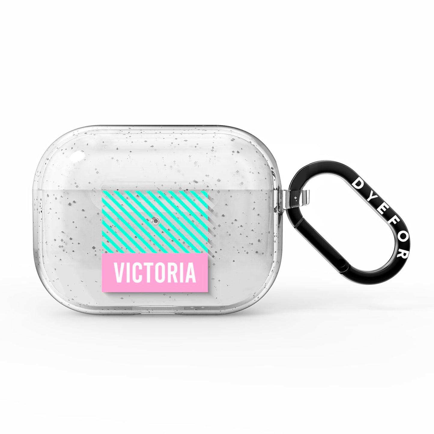 Personalised Pink Aqua Striped AirPods Pro Glitter Case