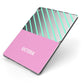 Personalised Pink Aqua Striped Apple iPad Case on Grey iPad Side View