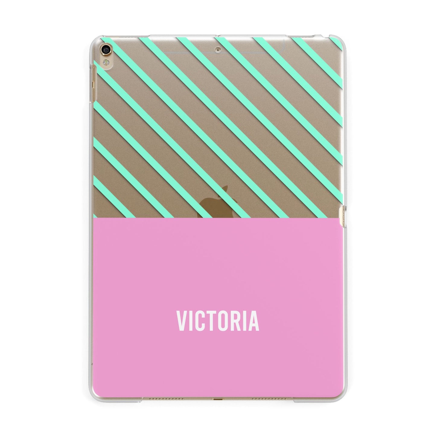 Personalised Pink Aqua Striped Apple iPad Gold Case