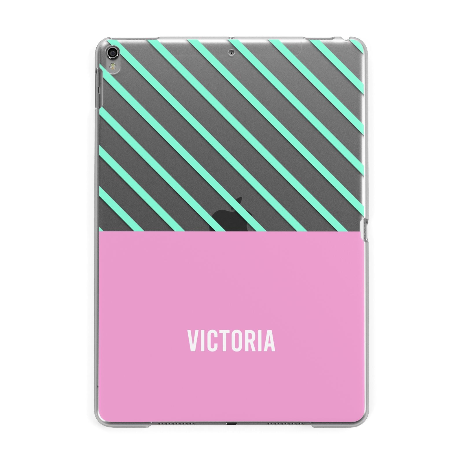 Personalised Pink Aqua Striped Apple iPad Grey Case