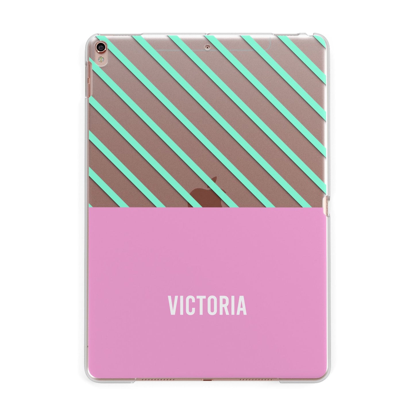 Personalised Pink Aqua Striped Apple iPad Rose Gold Case