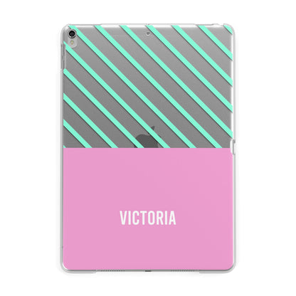 Personalised Pink Aqua Striped Apple iPad Silver Case