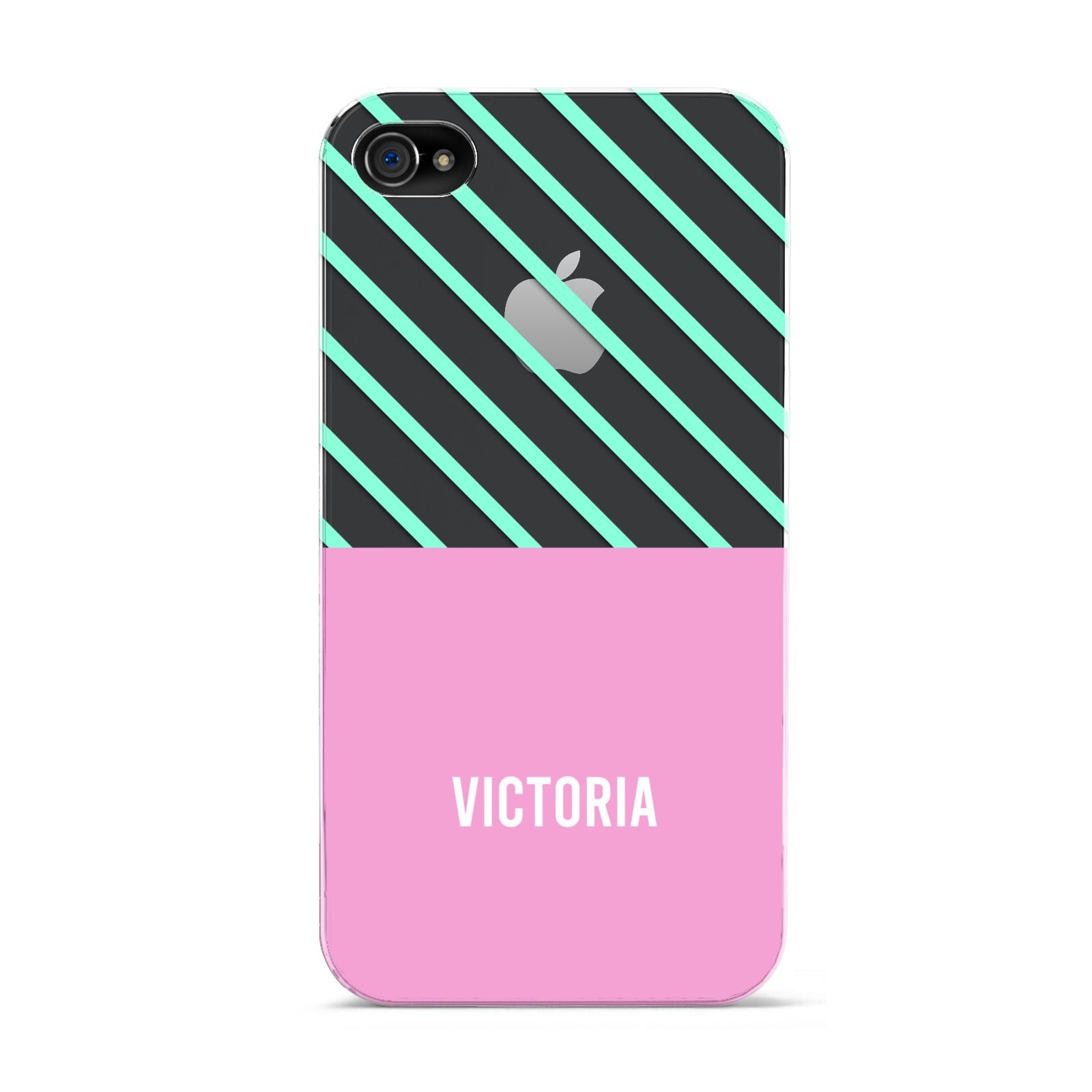 Personalised Pink Aqua Striped Apple iPhone 4s Case