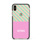 Personalised Pink Aqua Striped Apple iPhone Xs Max Impact Case Black Edge on Gold Phone