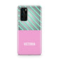 Personalised Pink Aqua Striped Huawei P40 Phone Case