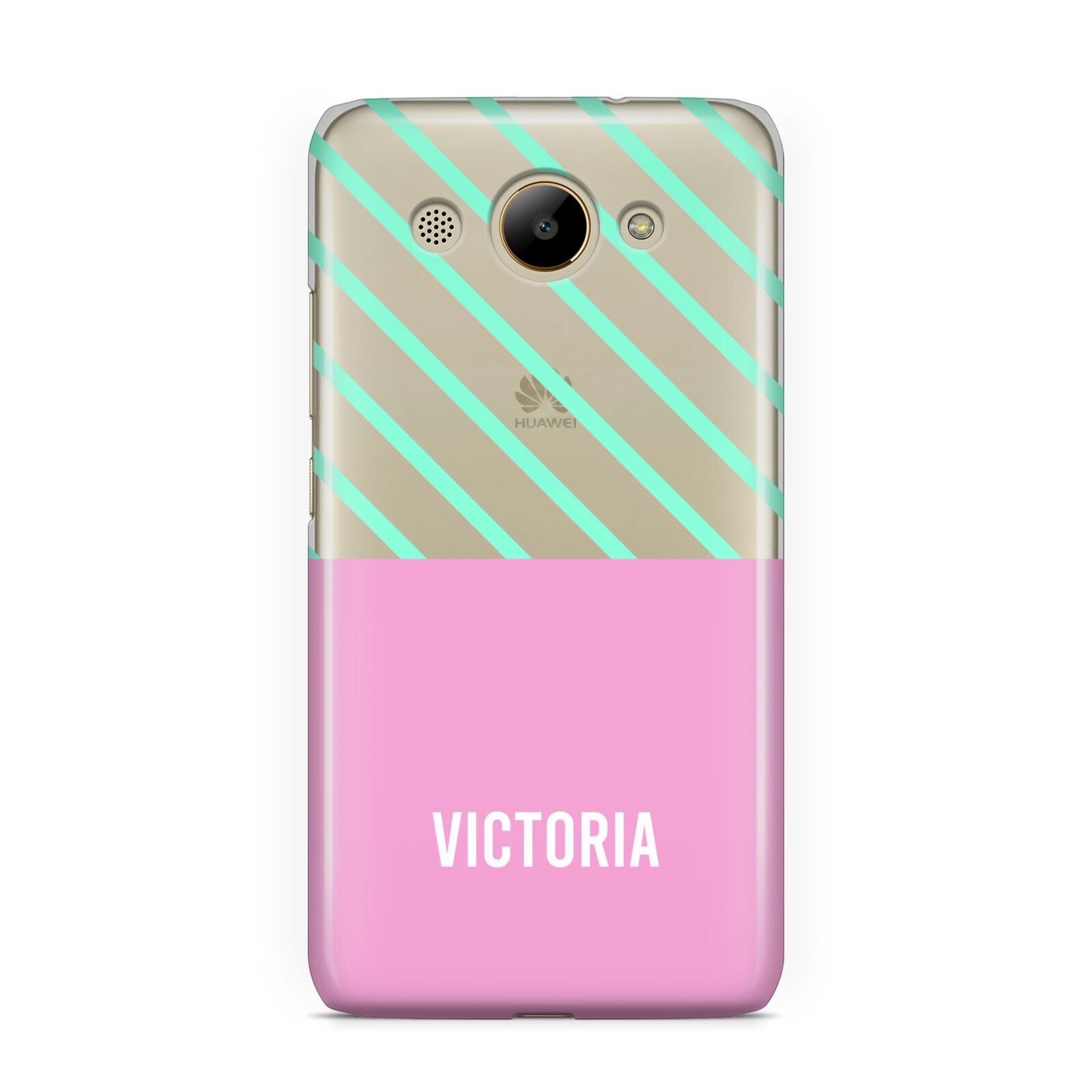 Personalised Pink Aqua Striped Huawei Y3 2017
