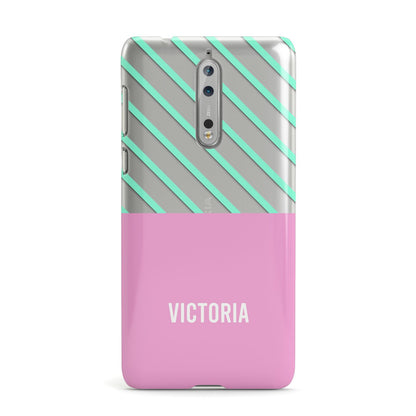 Personalised Pink Aqua Striped Nokia Case