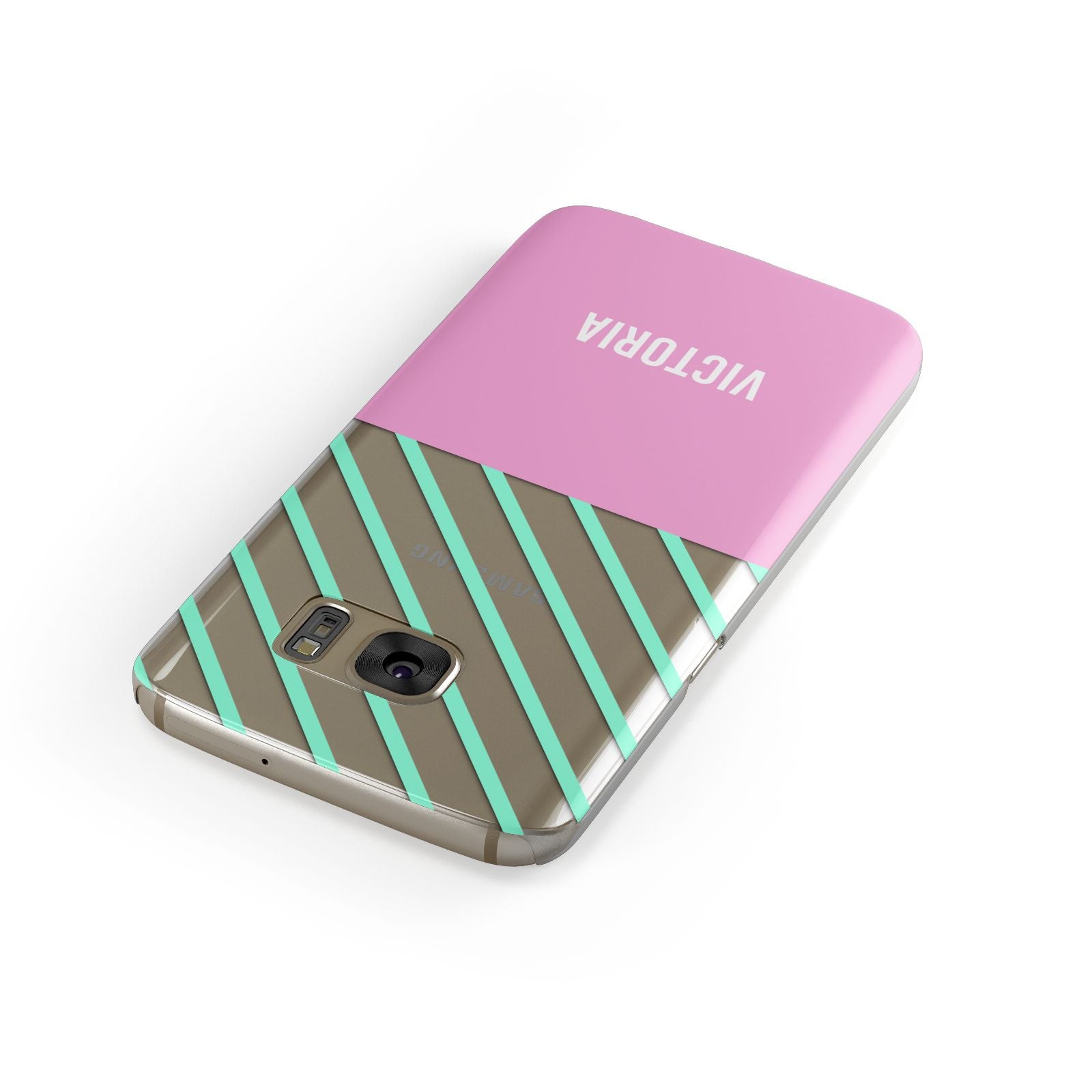 Personalised Pink Aqua Striped Samsung Galaxy Case Front Close Up