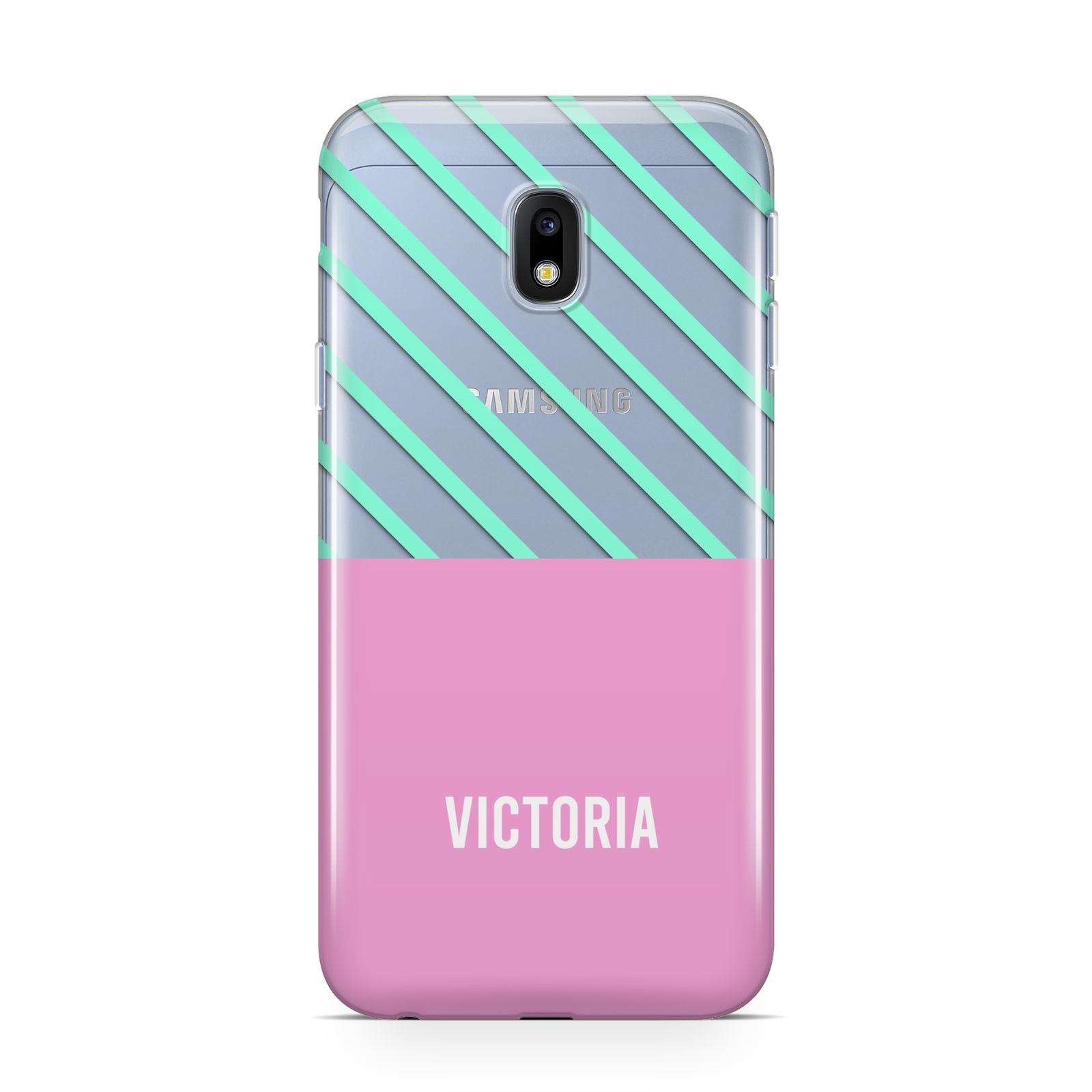 Personalised Pink Aqua Striped Samsung Galaxy J3 2017 Case