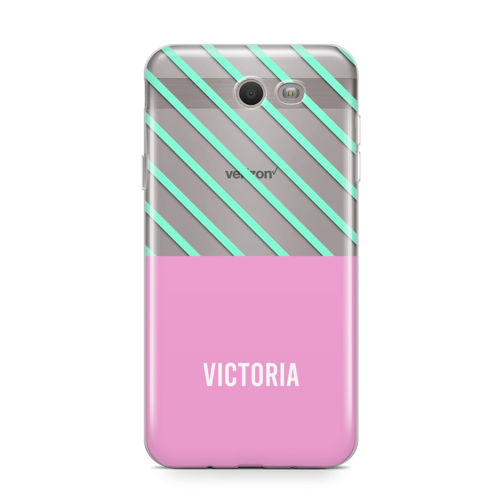 Personalised Pink Aqua Striped Samsung Galaxy J7 2017 Case