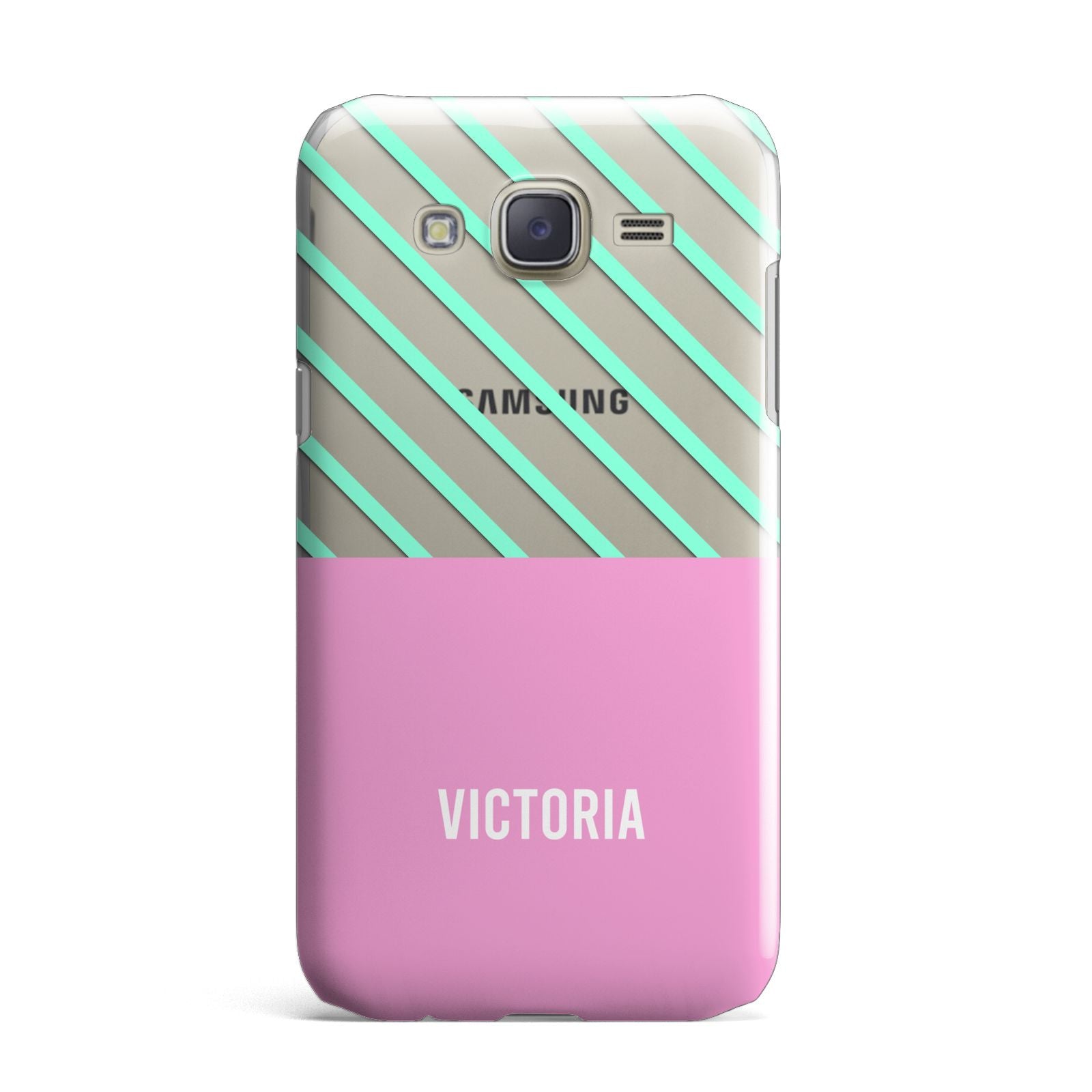 Personalised Pink Aqua Striped Samsung Galaxy J7 Case