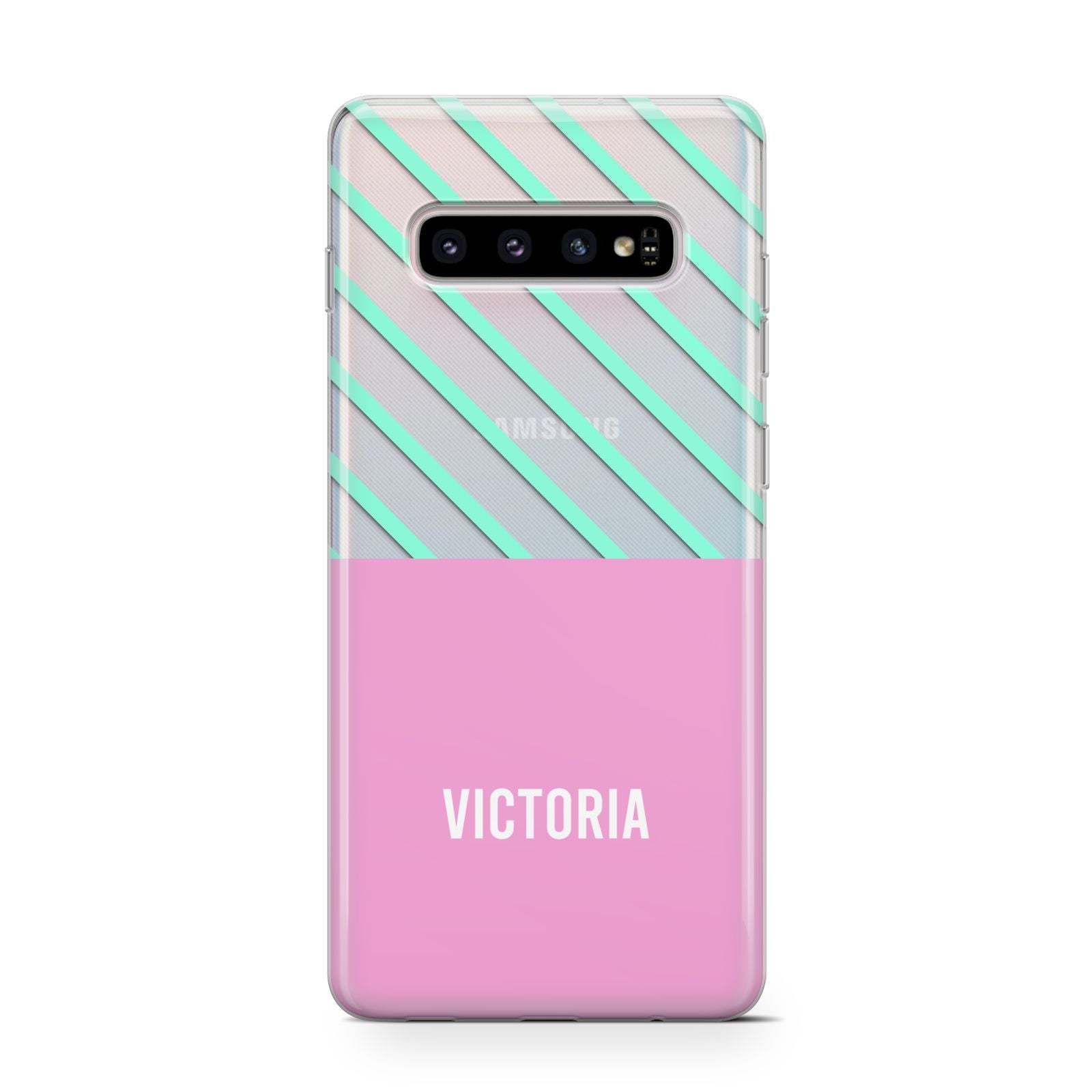 Personalised Pink Aqua Striped Samsung Galaxy S10 Case