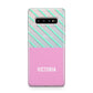 Personalised Pink Aqua Striped Samsung Galaxy S10 Plus Case