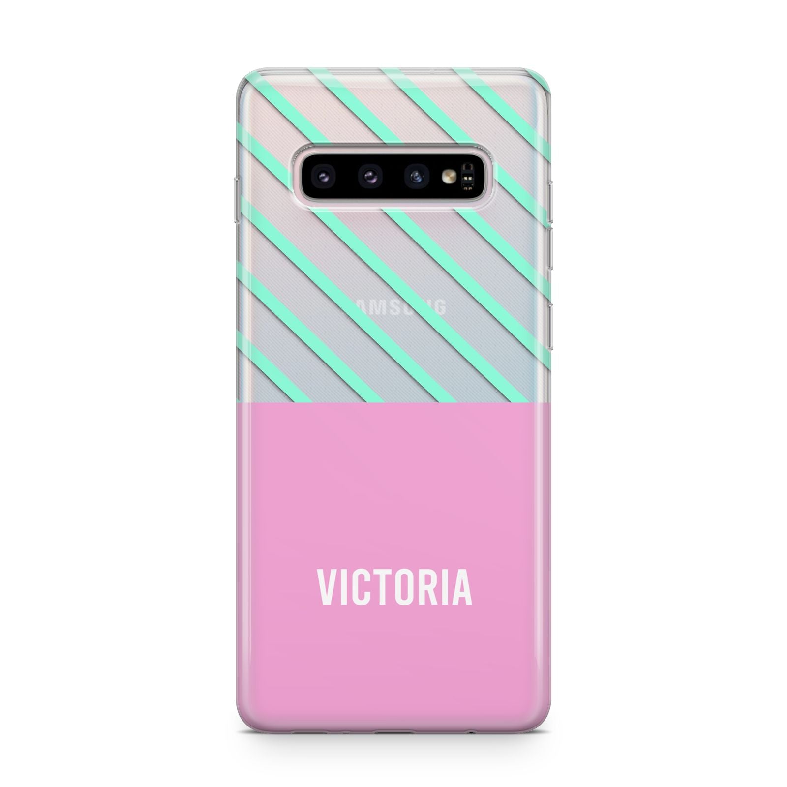 Personalised Pink Aqua Striped Samsung Galaxy S10 Plus Case