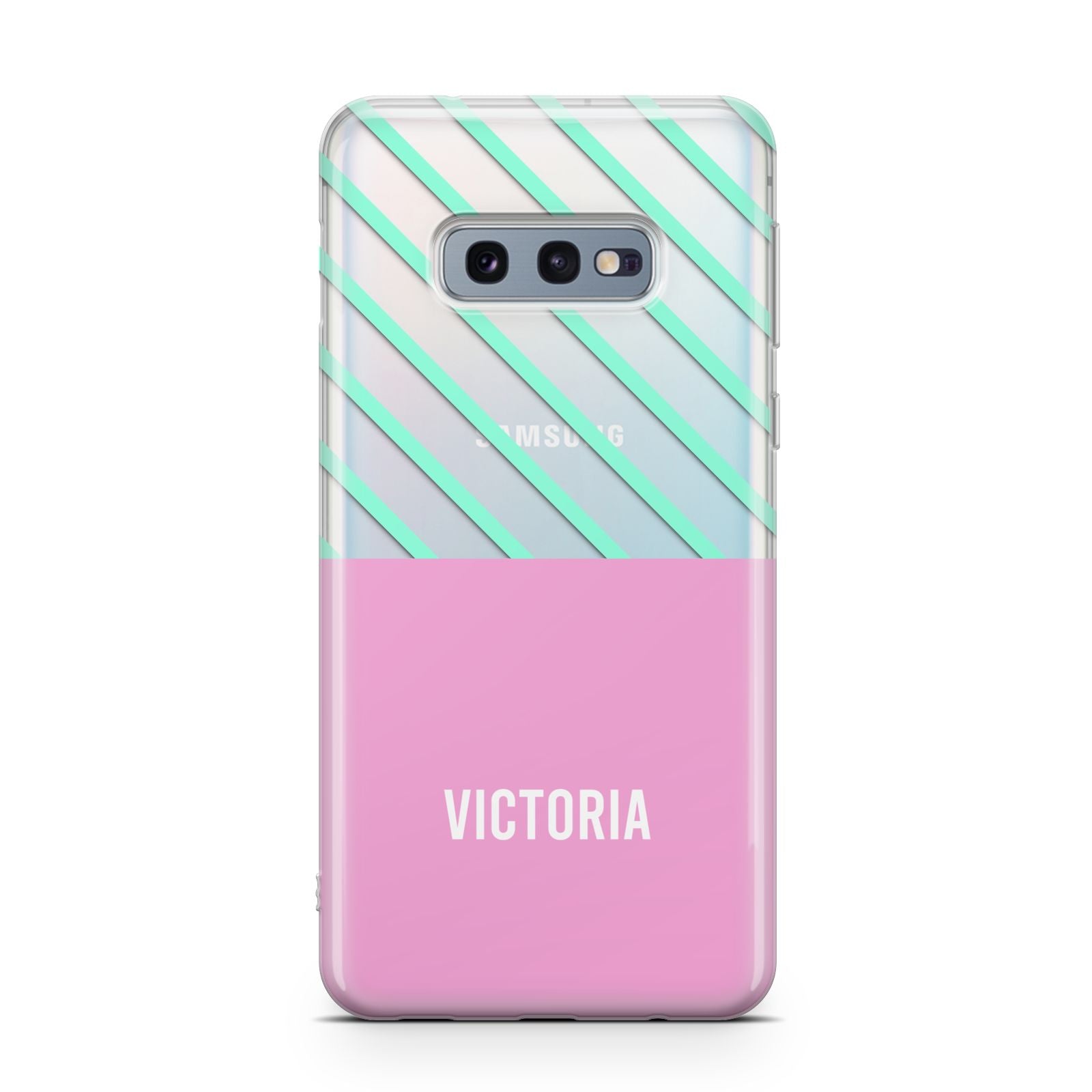 Personalised Pink Aqua Striped Samsung Galaxy S10E Case