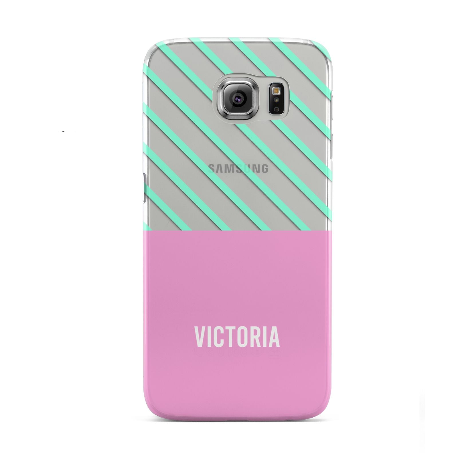 Personalised Pink Aqua Striped Samsung Galaxy S6 Case