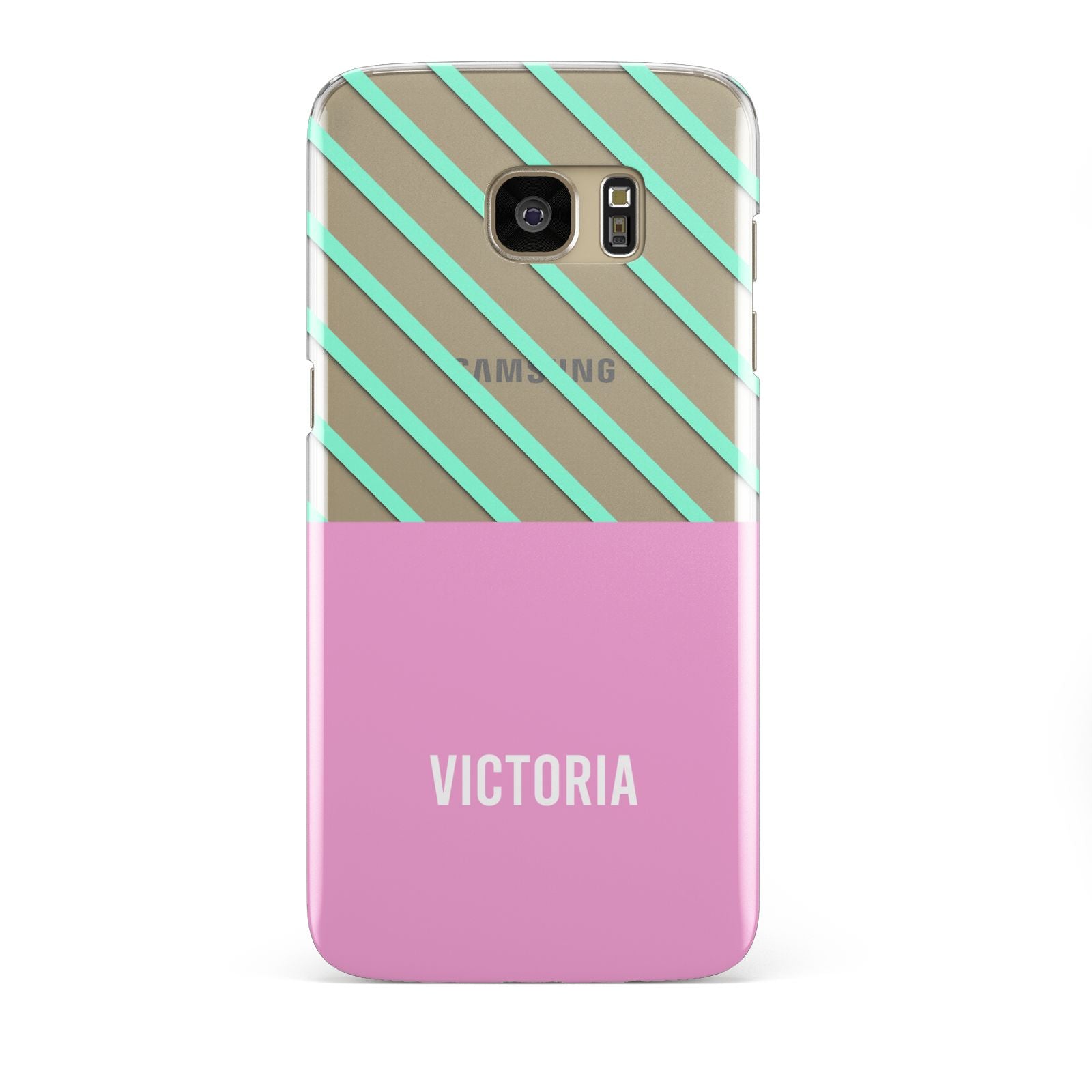 Personalised Pink Aqua Striped Samsung Galaxy S7 Edge Case