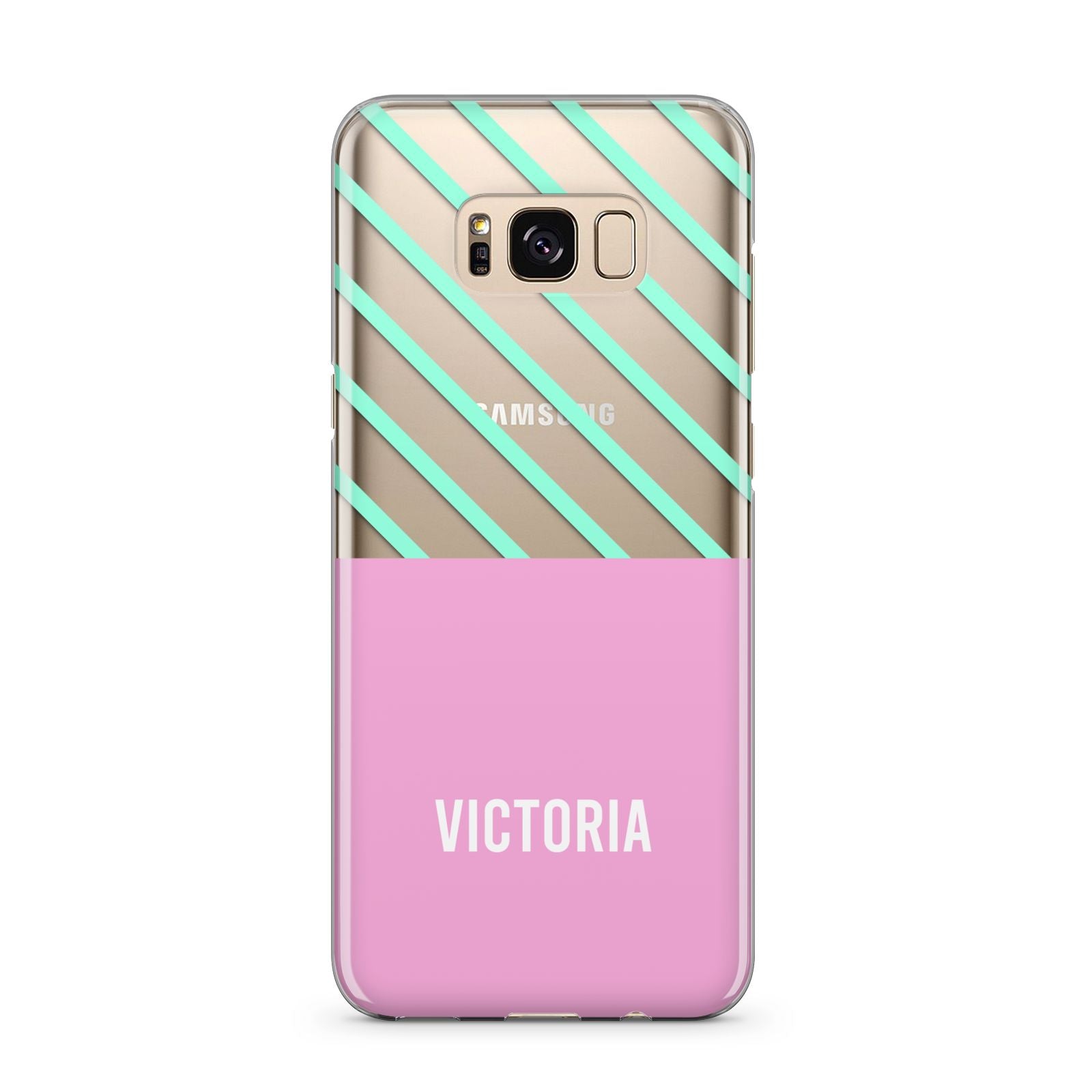 Personalised Pink Aqua Striped Samsung Galaxy S8 Plus Case