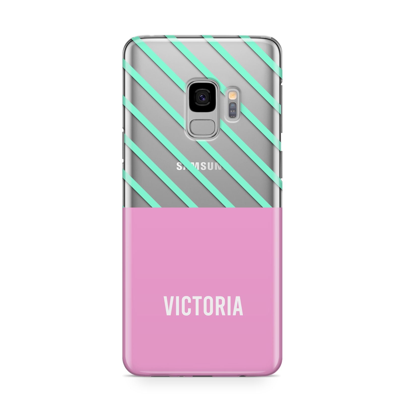 Personalised Pink Aqua Striped Samsung Galaxy S9 Case