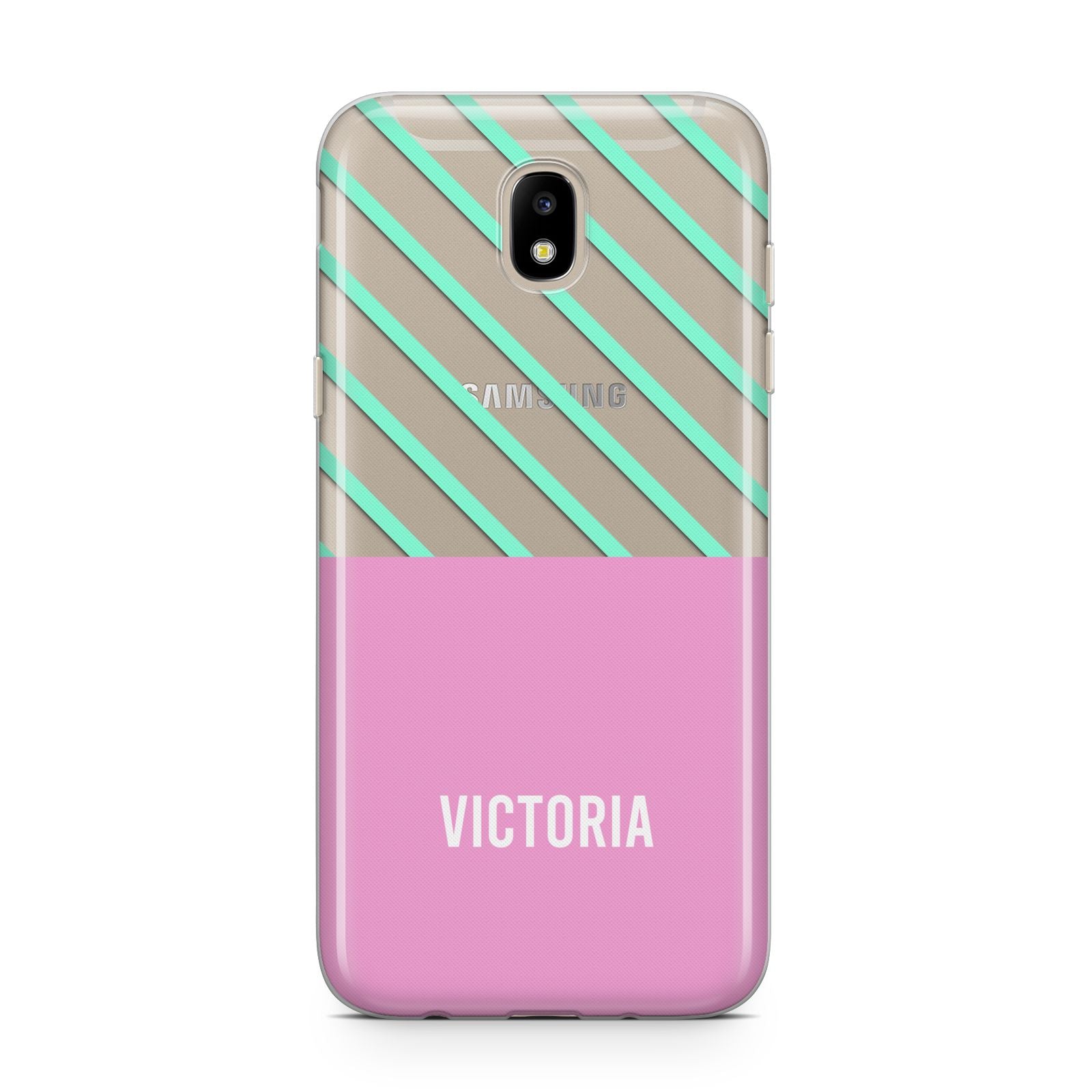 Personalised Pink Aqua Striped Samsung J5 2017 Case