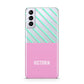 Personalised Pink Aqua Striped Samsung S21 Plus Phone Case