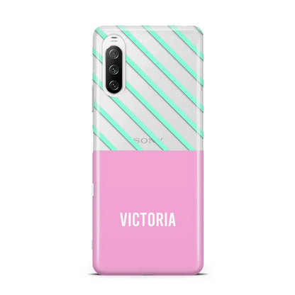 Personalised Pink Aqua Striped Sony Xperia 10 III Case