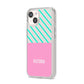Personalised Pink Aqua Striped iPhone 14 Clear Tough Case Starlight Angled Image