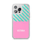 Personalised Pink Aqua Striped iPhone 14 Pro Max Glitter Tough Case Silver