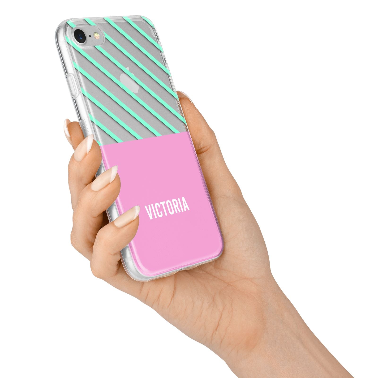 Personalised Pink Aqua Striped iPhone 7 Bumper Case on Silver iPhone Alternative Image