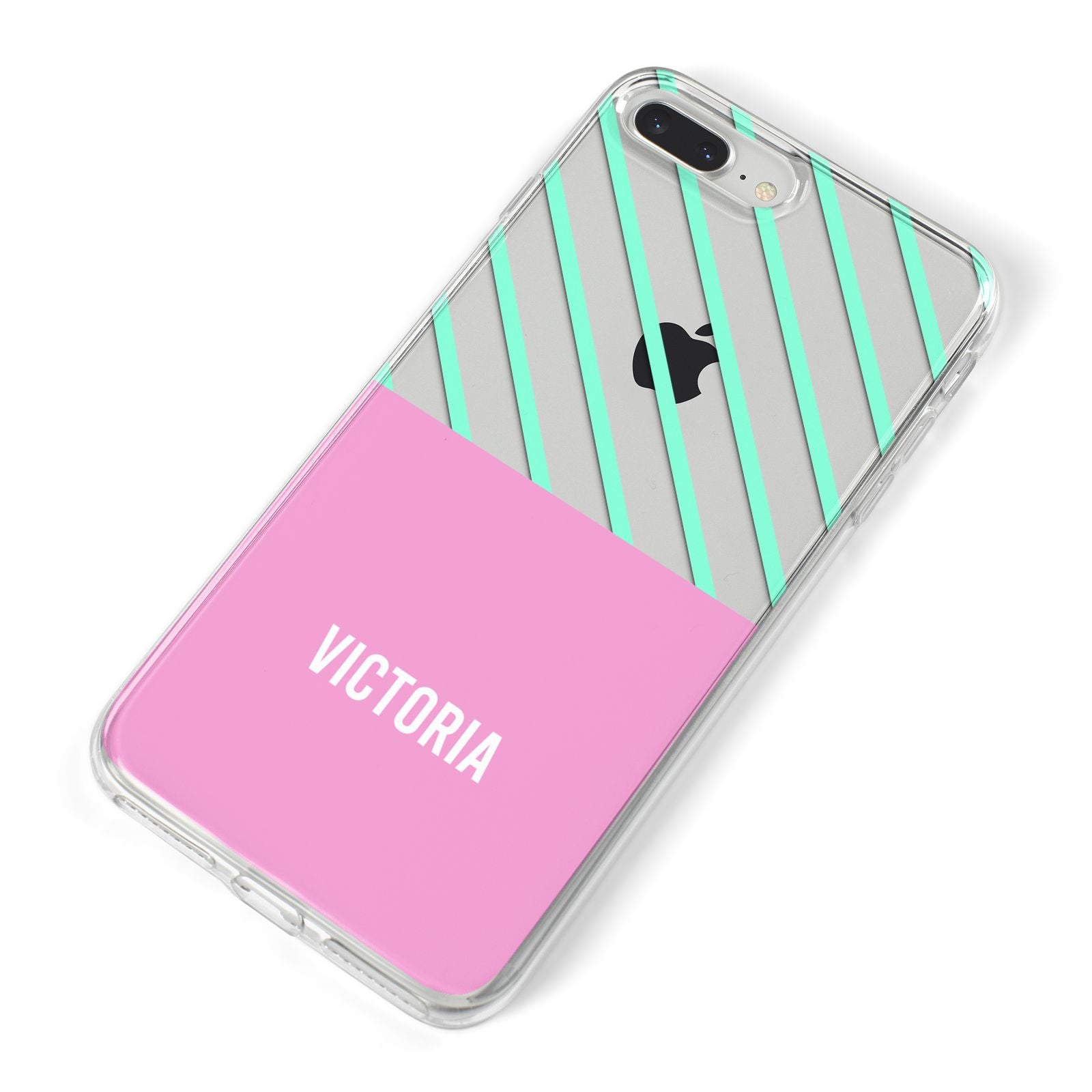 Personalised Pink Aqua Striped iPhone 8 Plus Bumper Case on Silver iPhone Alternative Image