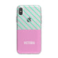 Personalised Pink Aqua Striped iPhone X Bumper Case on Silver iPhone Alternative Image 1