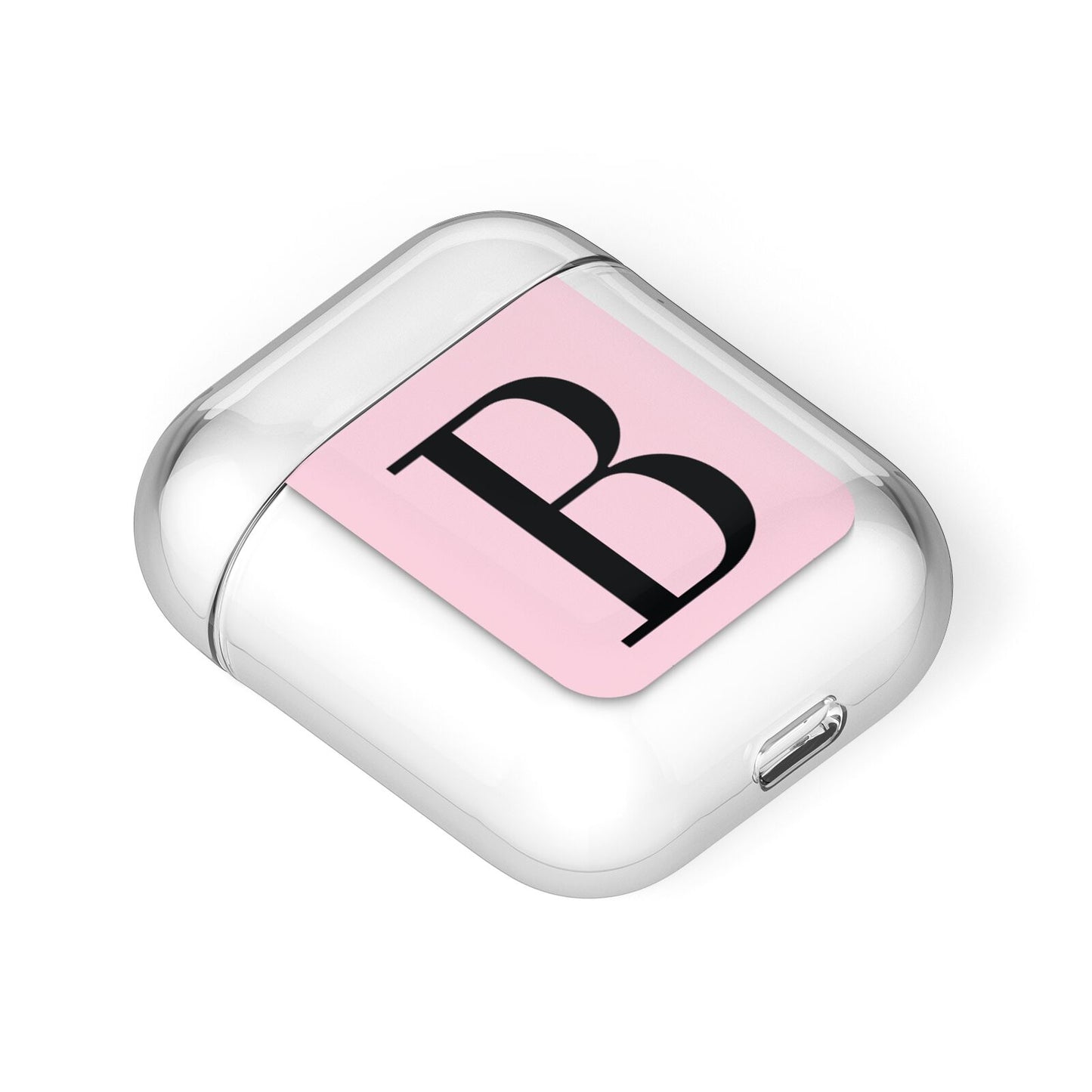 Personalised Pink Black Initial AirPods Case Laid Flat