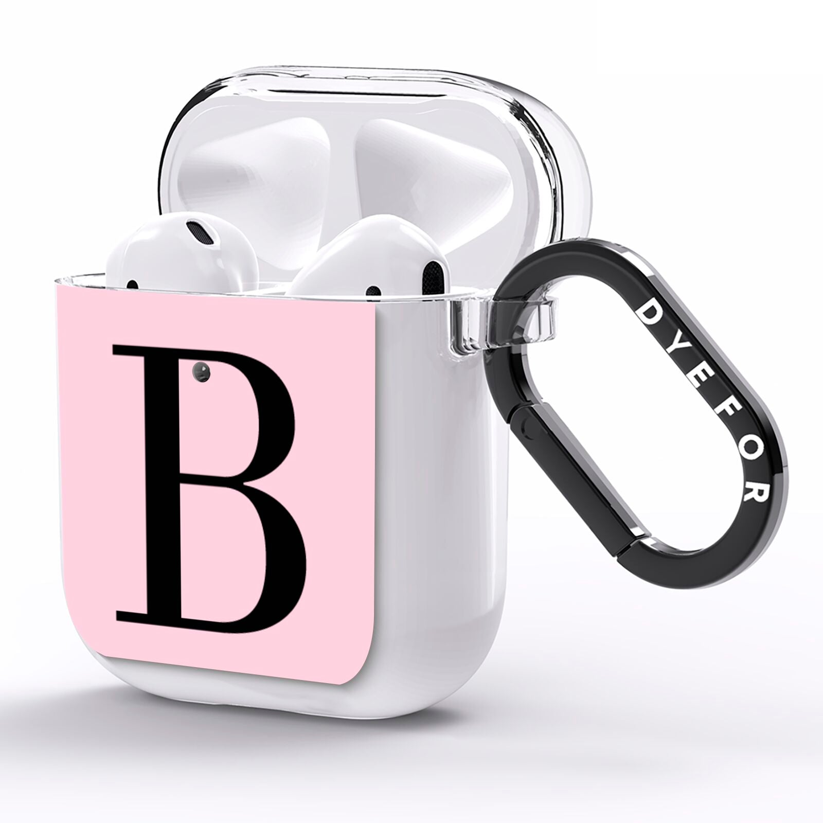 Personalised Pink Black Initial AirPods Clear Case Side Image