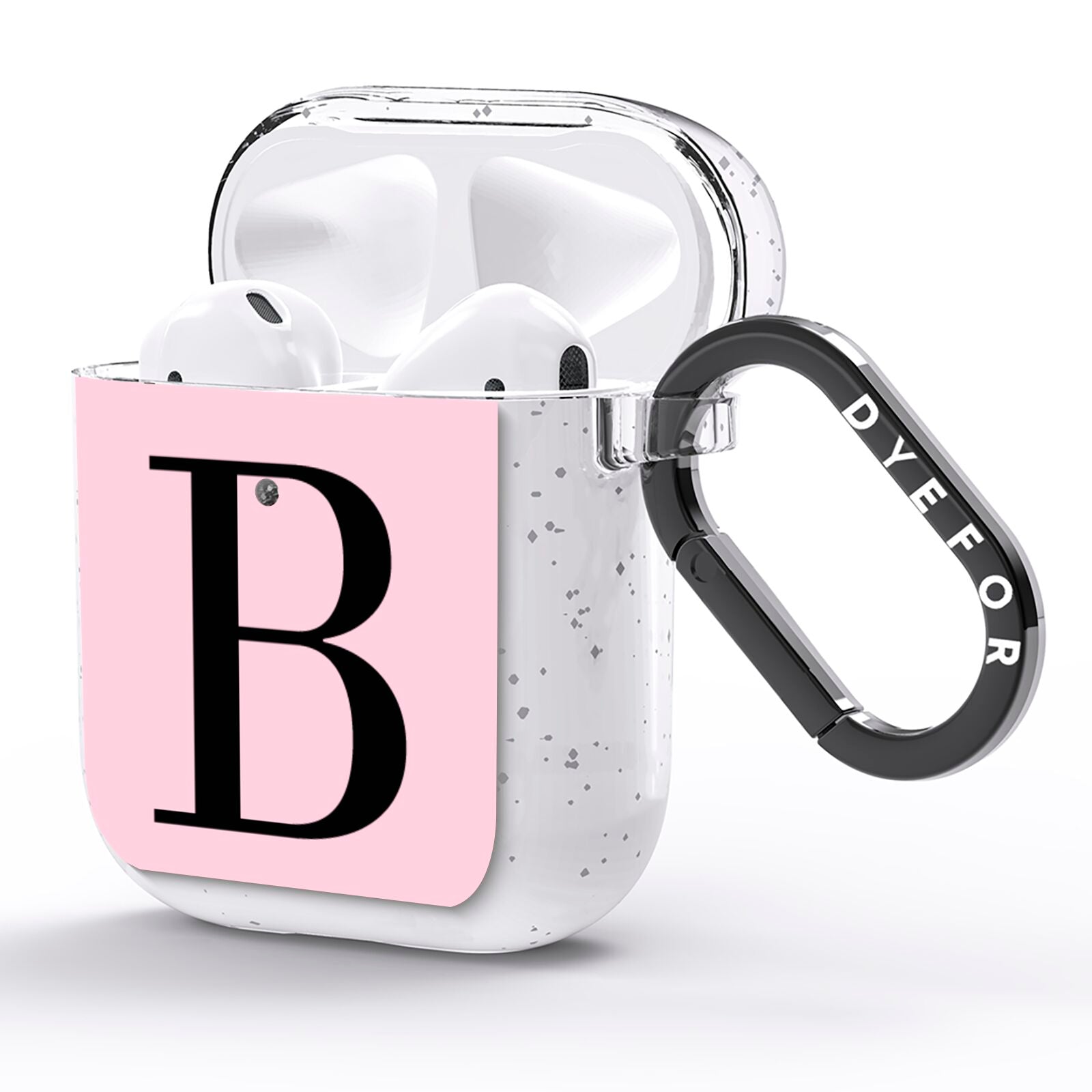 Personalised Pink Black Initial AirPods Glitter Case Side Image