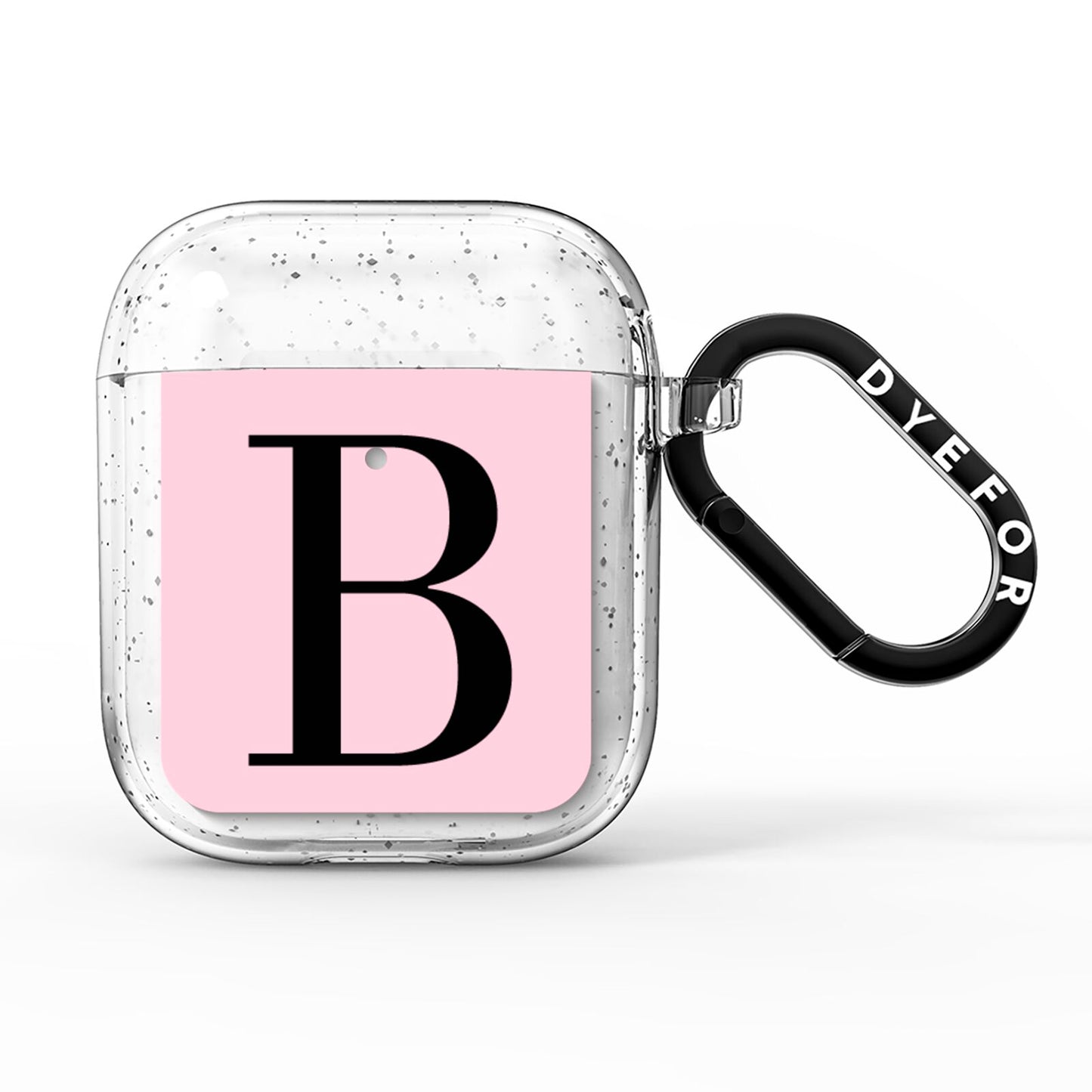 Personalised Pink Black Initial AirPods Glitter Case