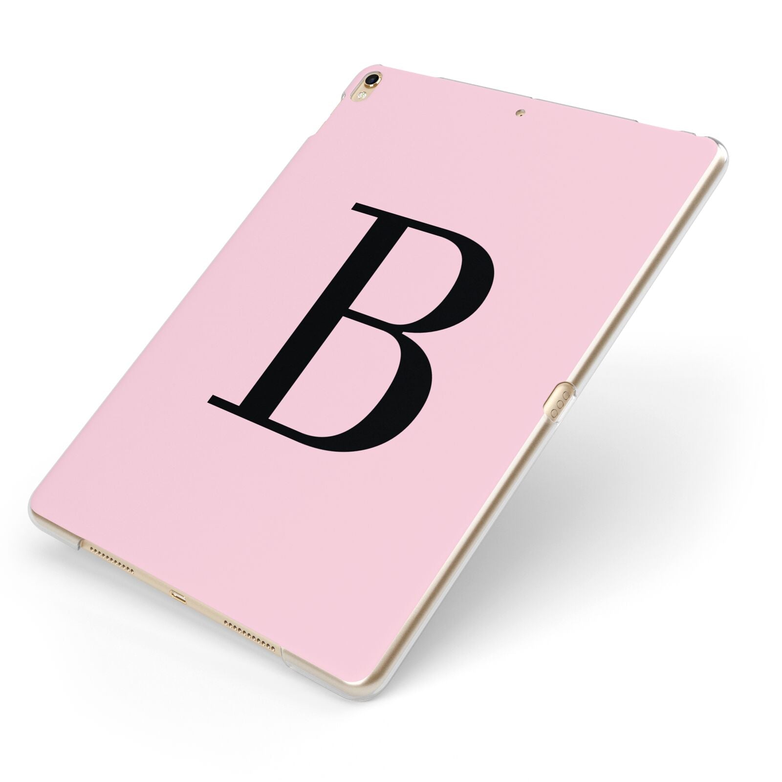 Personalised Pink Black Initial Apple iPad Case on Gold iPad Side View
