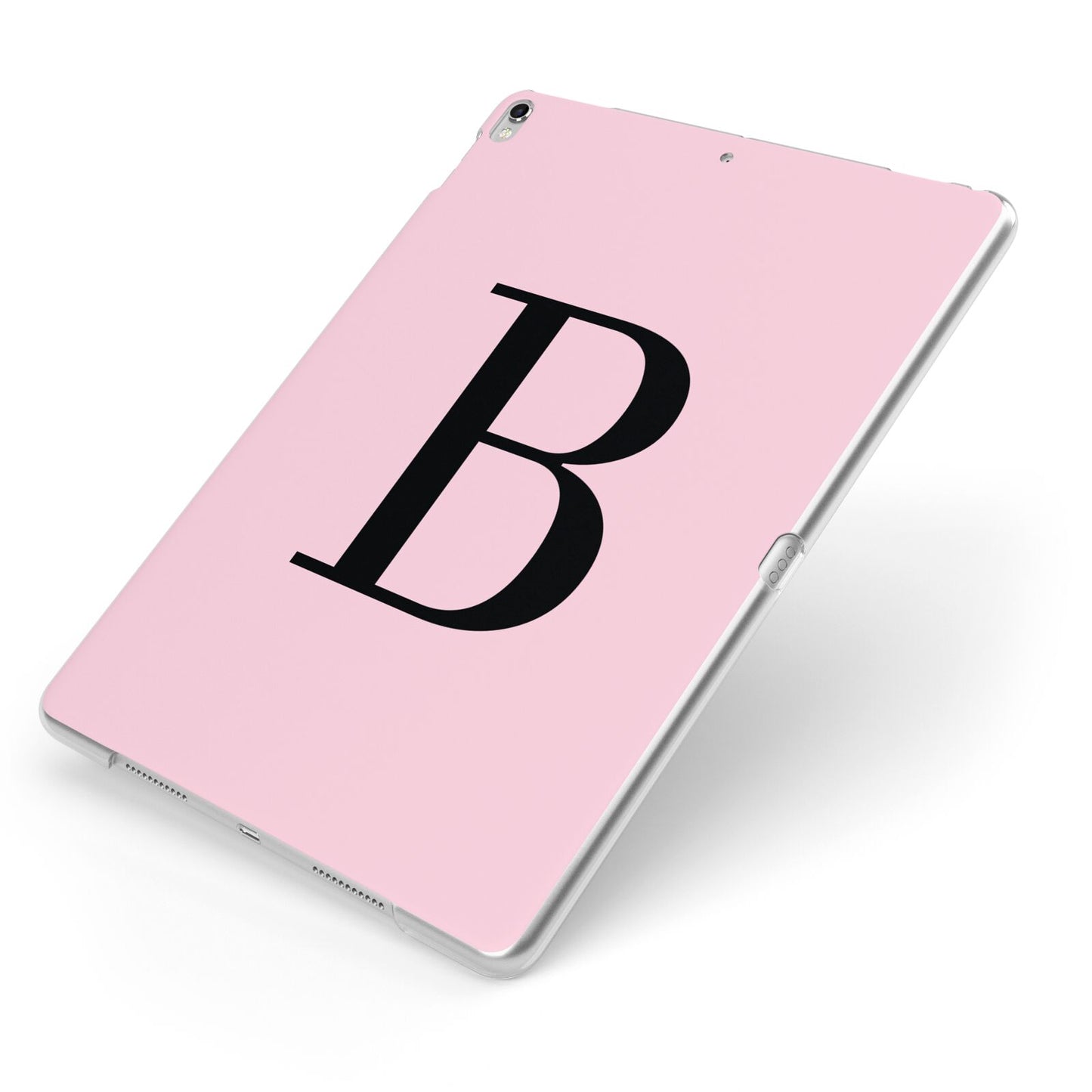 Personalised Pink Black Initial Apple iPad Case on Silver iPad Side View