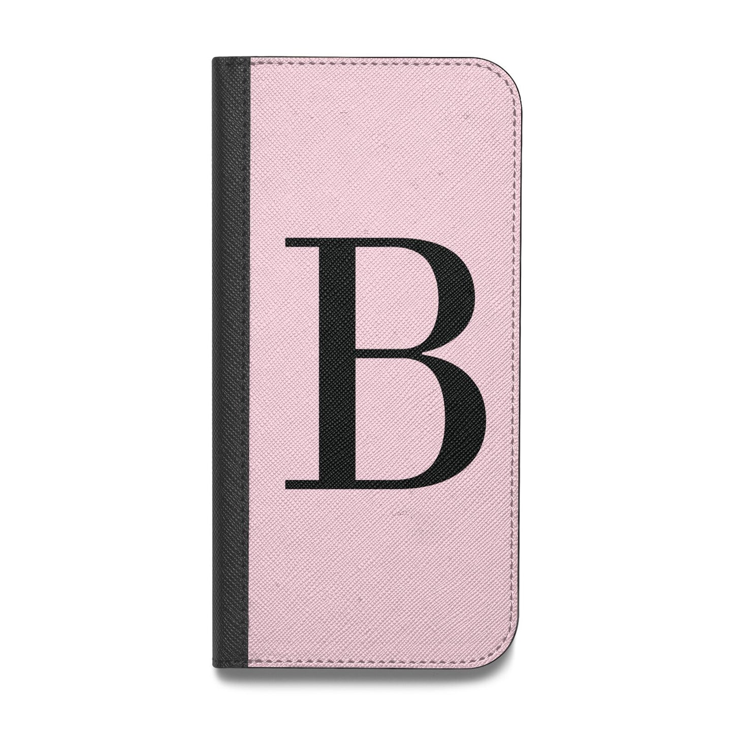 Personalised Pink Black Initial Vegan Leather Flip Samsung Case