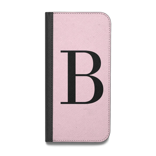 Personalised Pink Black Initial Vegan Leather Flip iPhone Case