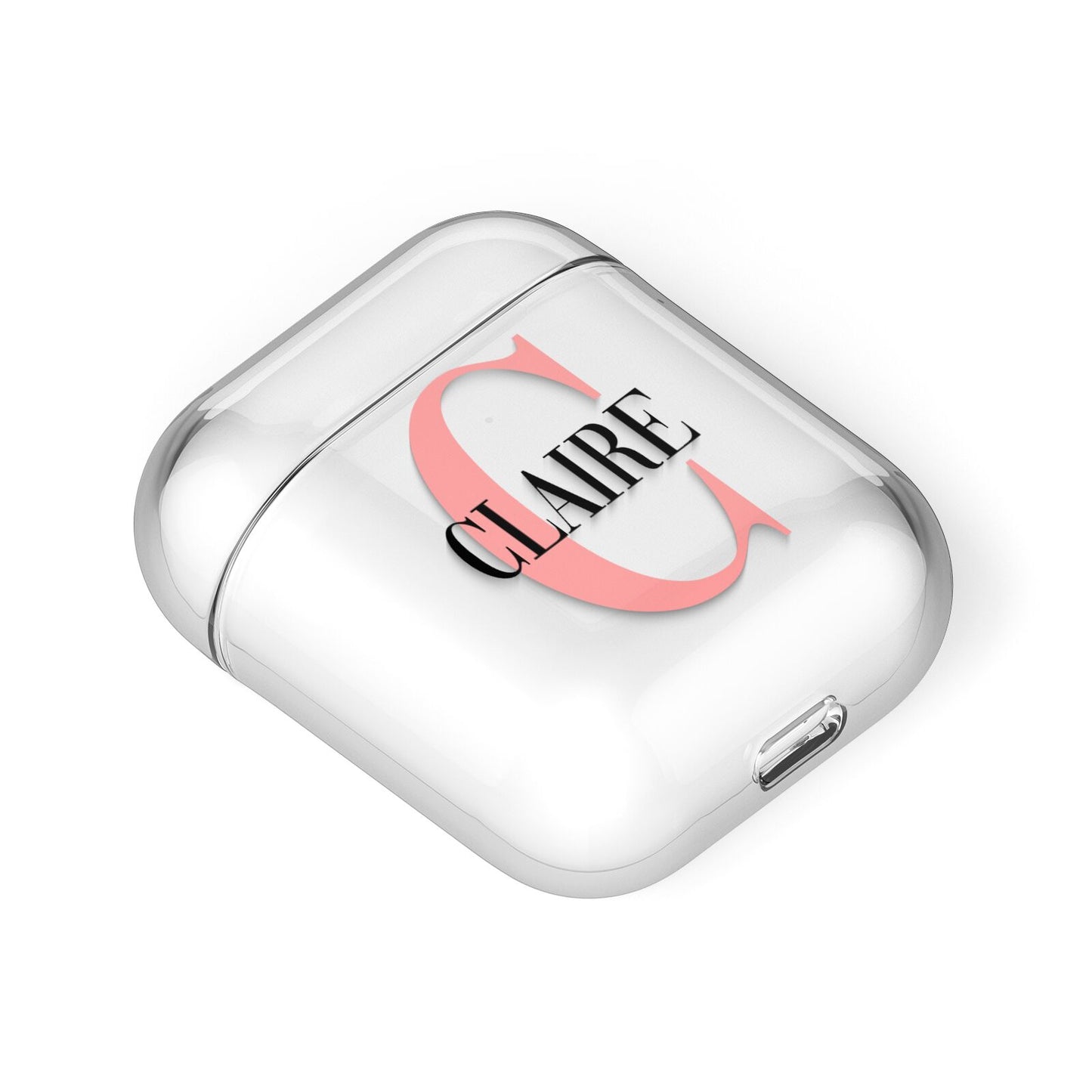 Personalised Pink Black Name AirPods Case Laid Flat