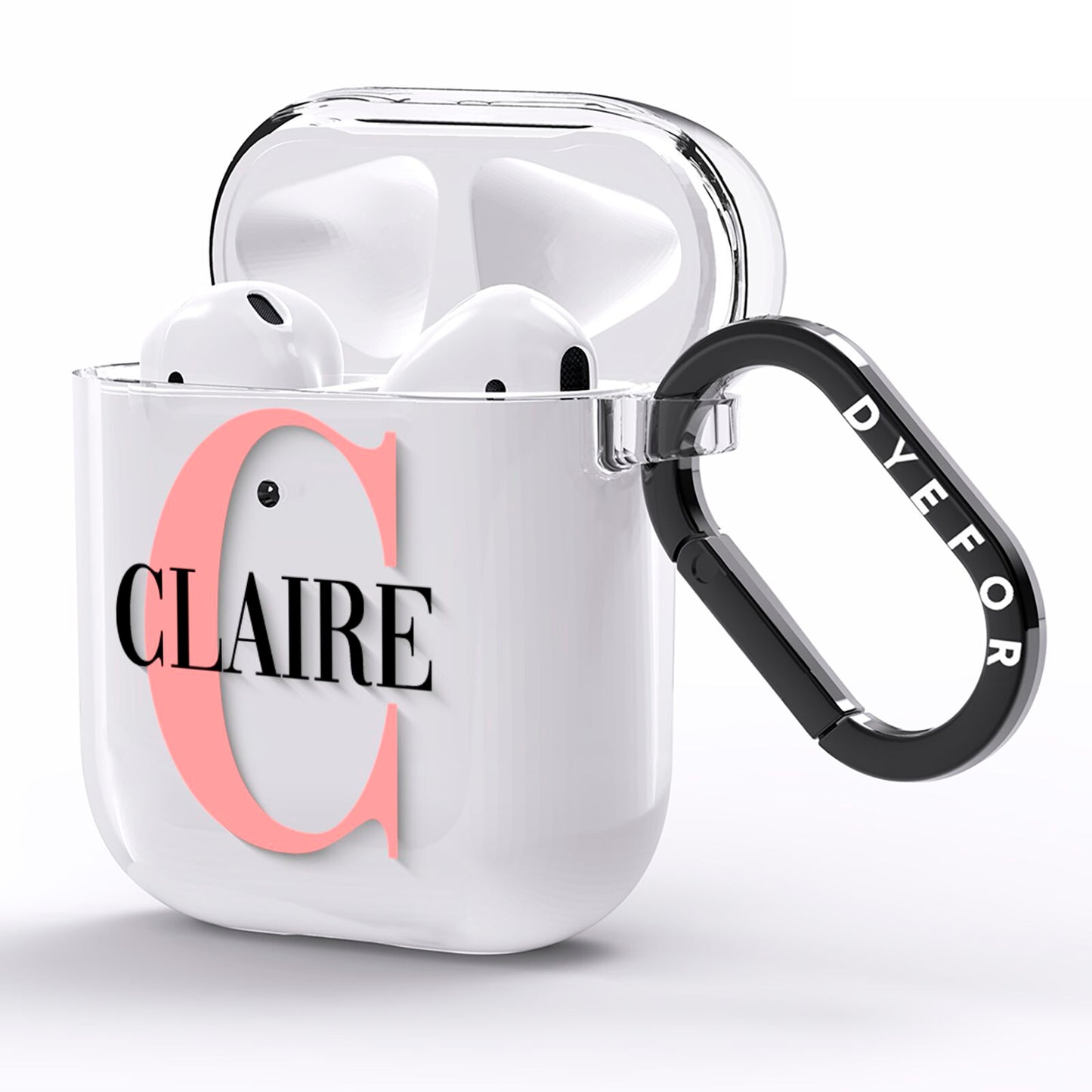 Personalised Pink Black Name AirPods Clear Case Side Image