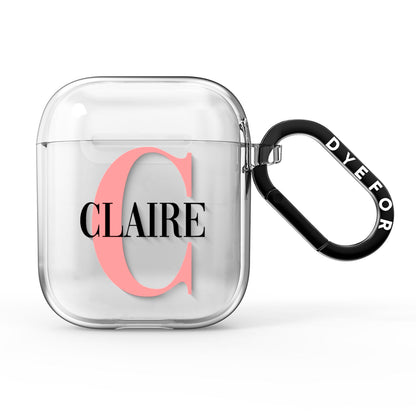 Personalised Pink Black Name AirPods Clear Case
