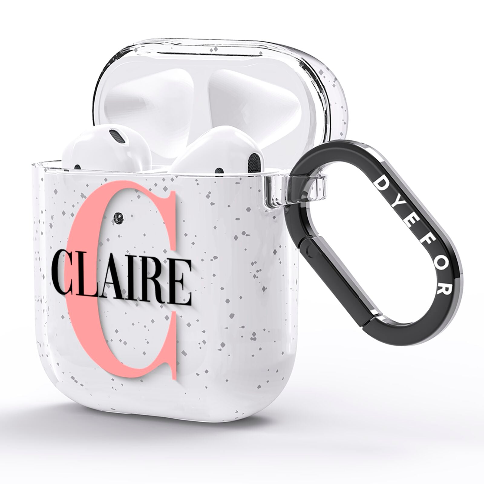 Personalised Pink Black Name AirPods Glitter Case Side Image