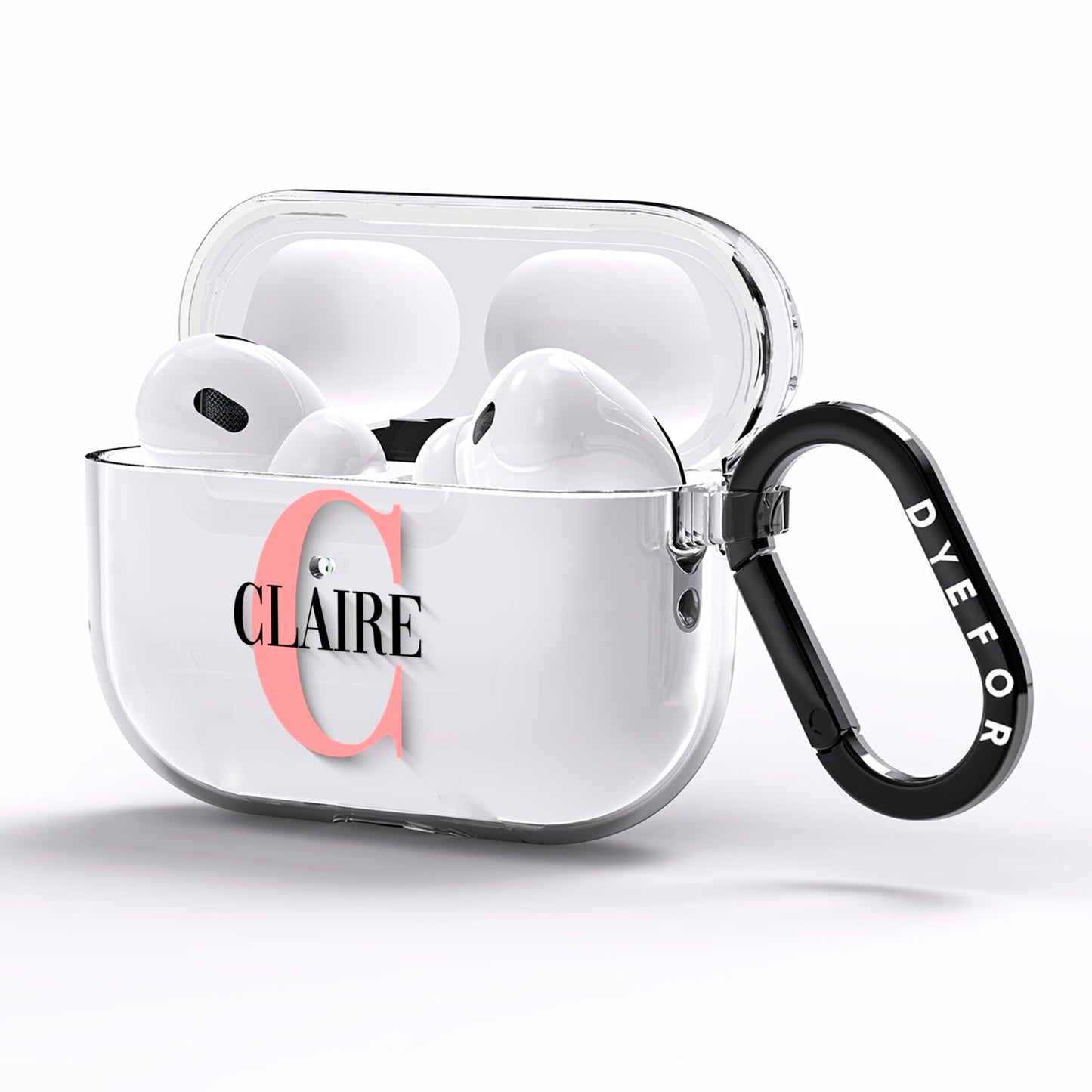 Personalised Pink Black Name AirPods Pro Clear Case Side Image