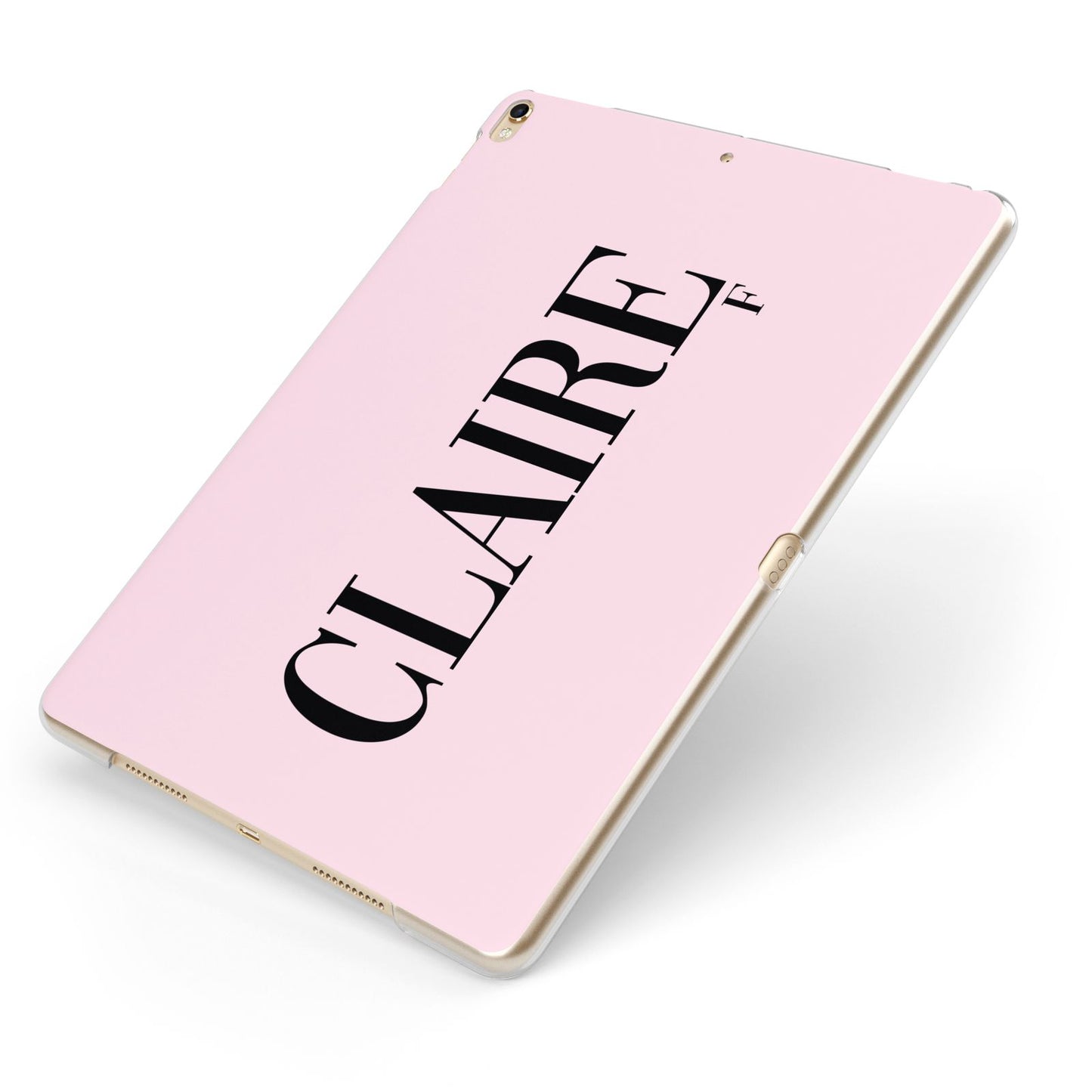 Personalised Pink Black Name Apple iPad Case on Gold iPad Side View