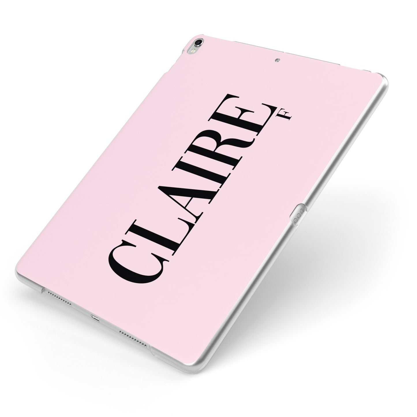 Personalised Pink Black Name Apple iPad Case on Silver iPad Side View