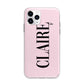 Personalised Pink Black Name Apple iPhone 11 Pro Max in Silver with Bumper Case